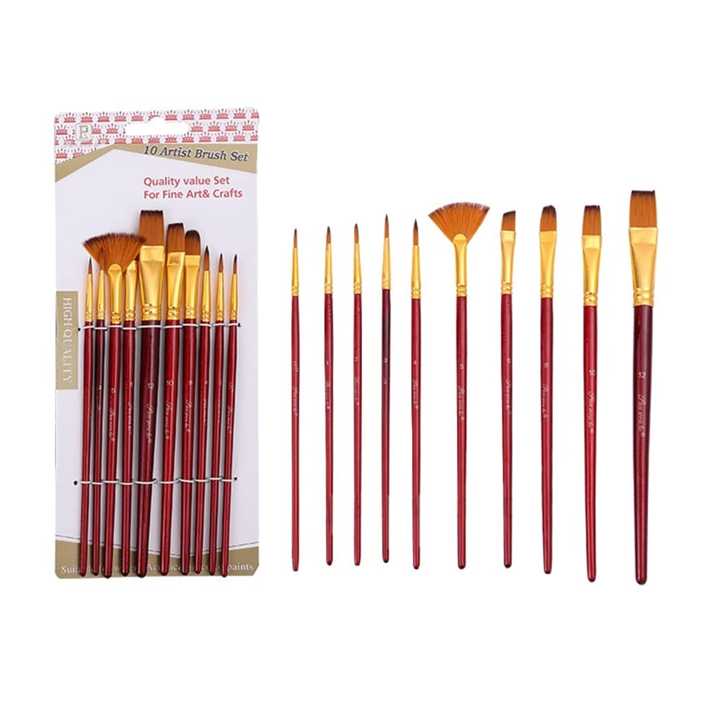 10pcs Artist Brush Set DARK RED