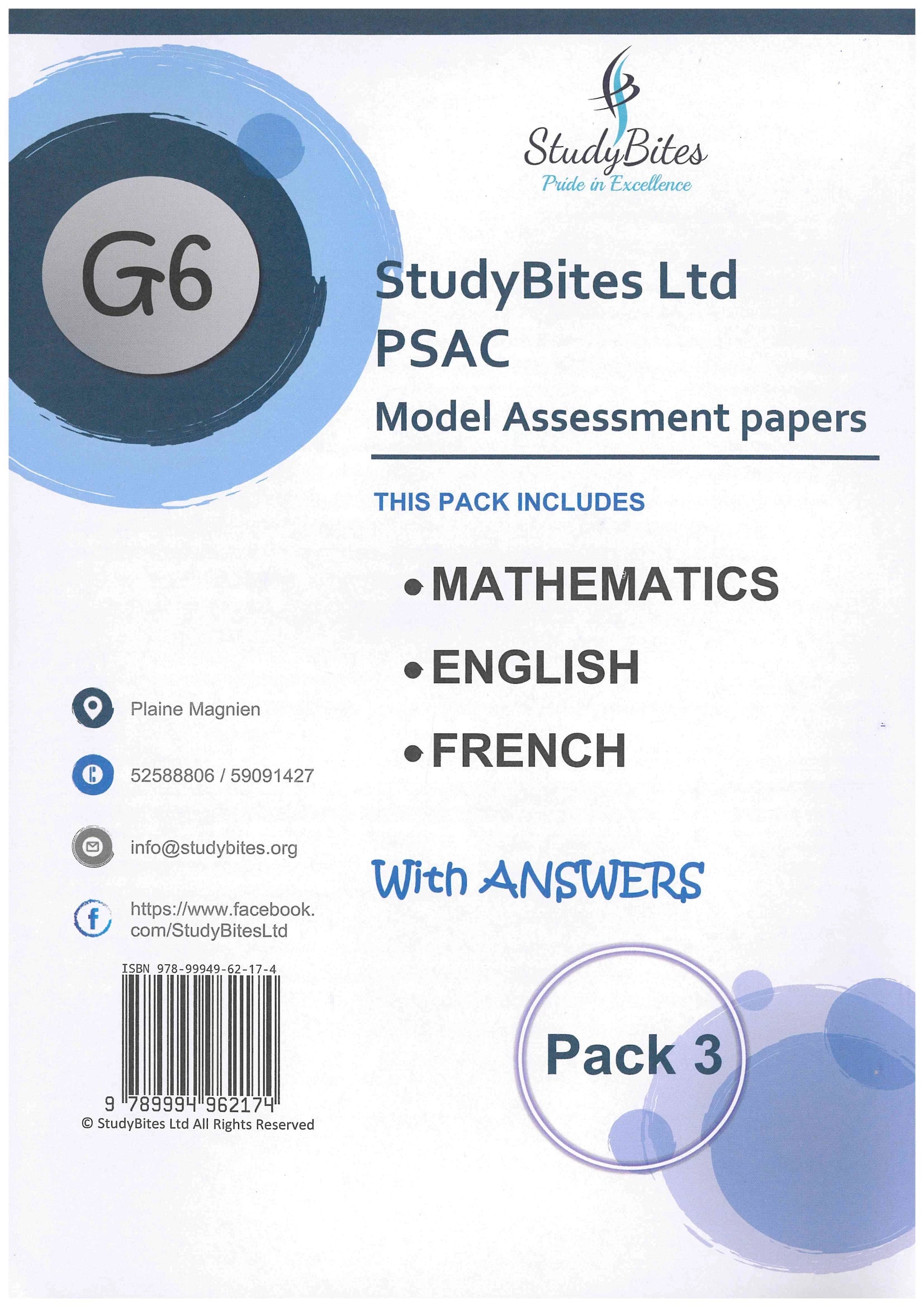 Model Assessment Paper Mathematics/English/French Pack 3 Grade 6 - StudyBites